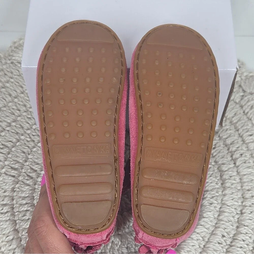 Minnetonka 2 Layer Fringe Booties Toddler Girls 6 Pink Suede Moccasin Barbie